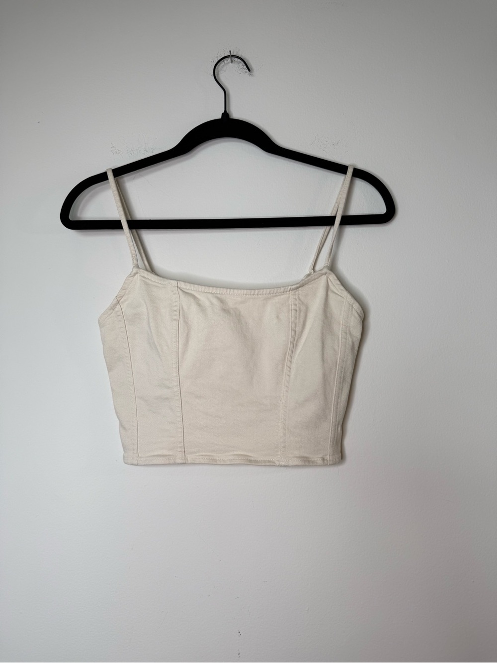 American Eagle Women’s White Denim Cropped Cami Top - Corset Top Size Small